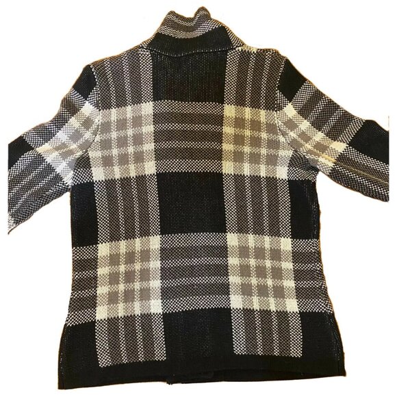 Isaac Mizrahi Live Plaid Knit Zip-Up Jacket XS Black/White Cotton Blend - Picture 2 of 5